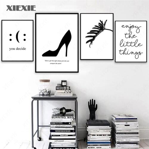 Canvas Art Print Black White High Heels Leaves Quotes Nordic Posters and Prints Canvas Painting Wall Pictures for Living Room