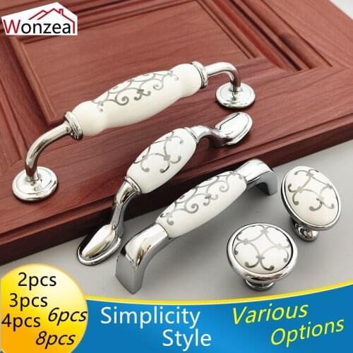 Ceramic Knob Cabinet Pulls Drawer Furniture Handles Ceramic Kitchen Cabinet Door Knobs Silver Knobs Pulls Porcelain Zinc Alloy