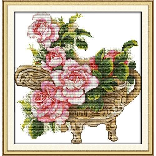 Joy Sunday Peony Chinese Cross Stitch Kits Ecological Cotton Clear Stamped Printed 14 11CT DIY Gift Wedding Decoration For Home
