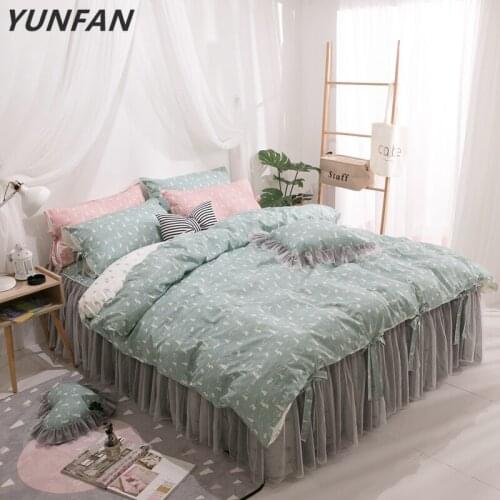 Princess Lace Wedding Bedding Set King Queen twin Pure cotton Bed skirt green Duvet Cover Bedspread Pillowcase Luxury bedclothes