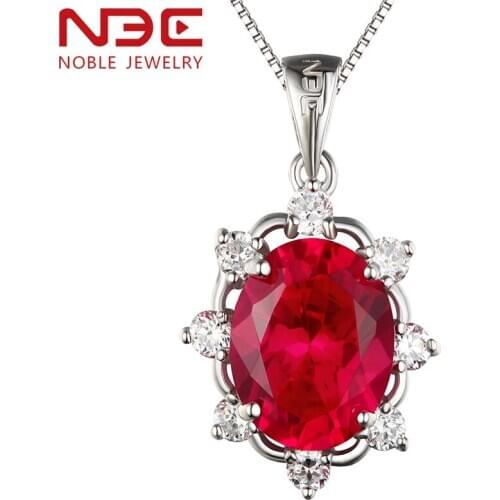 NBE sterling silver large lab created Oval red ruby stone pendant necklace jewelry for september birthstone birthday gift women