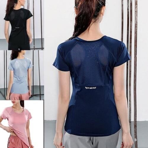 Summer Women Sexy Mesh Sports T Shirts Yoga Top Girls Gym Workout Shirt Sports Wear Slim Fitness Running Yoga Short Sleeve Shirt
