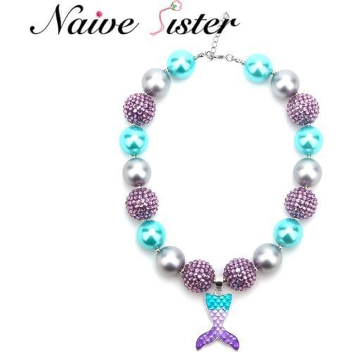 Handmade Cute Little Mermaid Pendants Necklace Girls Charm Pendant Necklaces Kids Beaded Jewelry Beauty Fish Tails Christmas