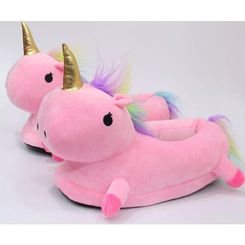 Unisex Cartoon Unicorn Slippers Winter Indoor Adult Slide Soft Dolls Cute Anime Bedroom Plush Shoes For Man Woman Home Use