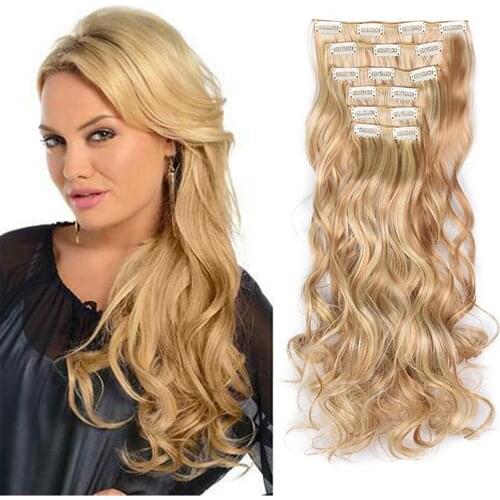 Wavy Hairpiece 613 Clip In Hair Extensions 20Inch Synthetic Hair Clips Ombre Clip On Hair Extensions 6pcs/Set Heat Resistant