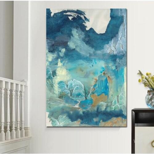 YUMEART Blue Mountain Landscape Wall Painting Hand Painted Scenery Print on Canvas Wall Picture For Living Room Home Decor Gift