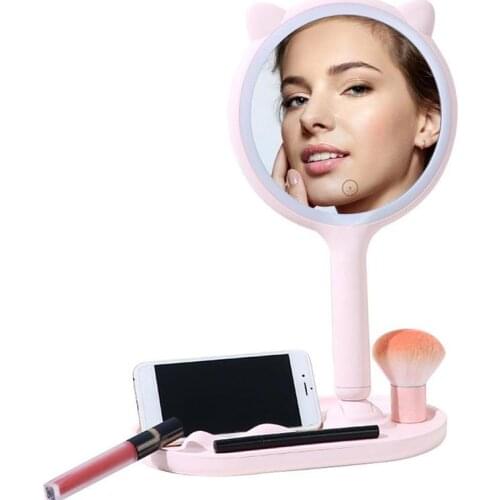 Makeup Desk Mirror With LED Lights And 5X Magnifying Glass Double-Side Mirror With Handle Lighted Up Table Vanity Makeup Mirrors