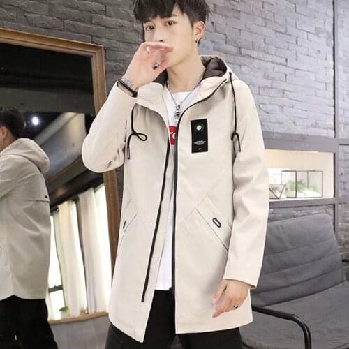 2021 four seasons new mens windbreaker mid-length jacket jacket casual fashion plus velvet mens clothing
