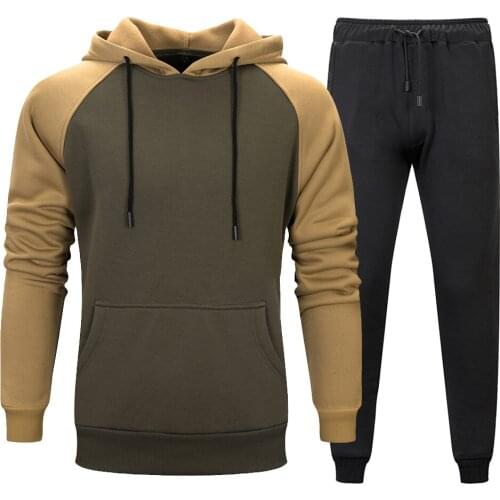 2021Autumn Winter Mens Sports Suit Contrast Color Hooded Sweater Trousers Two-piece Loose Casual Sports Trousers Mens Clothing