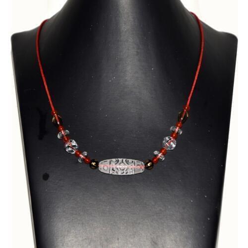 Pure natural white crystal necklace Tibetan 15 eyes amulet carved Dzi beads short necklace 925 silver buckle Free Shipping