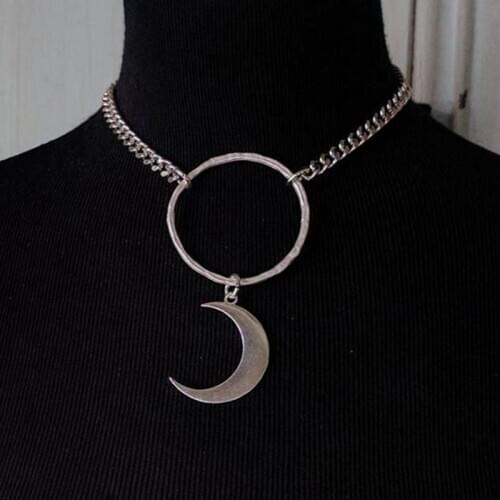 Moon Neck Necklace-Crescent-Gothic-Witch-Jewelry-Moon-Gothic-Chain