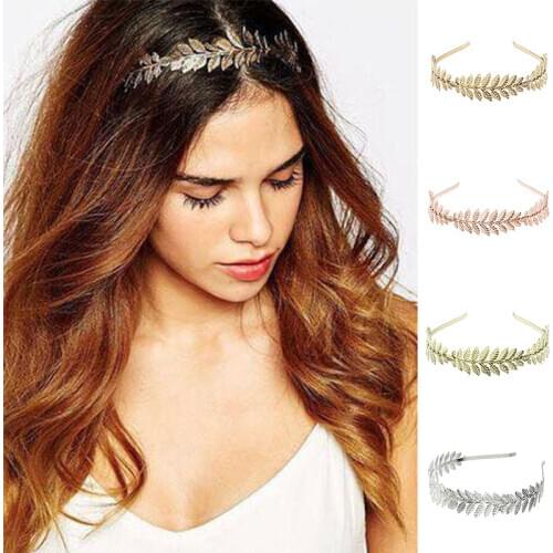 Gold Sliver Metal leaf Hairband for Women Sweet Wedding Hair Accessories Tiara Elegant Girls Headband Headwear