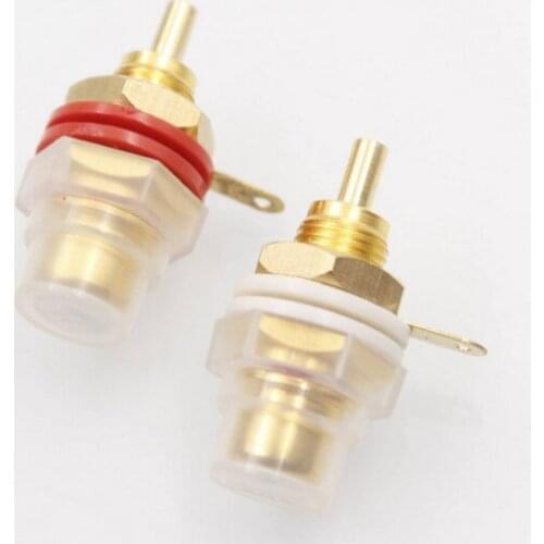 1PCS EIZZ 24K Gold Plated Female RCA Connector Jack Hifi Video Audio AMP CD DAC Terminal With Protect Cap Panel Chassis Mount