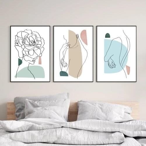 Modern Abstract Wall Art Female Line Drawing Painting Nordic Minimalist Picture Western Canvas Posters Print Bedroom Decoration