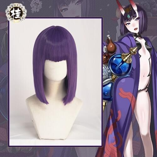 UWOWO Fate Grand Order FGO Shuten Douji Cosplay Wig 35cm Synthetic Purple Women Hair