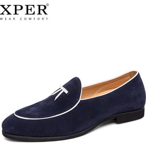 XPER Fashion Shoes Men Handmade Slip-On Casual Dress Shoes Wear Comfort Loafers Male Breathable Footwear Soft Red #XP065