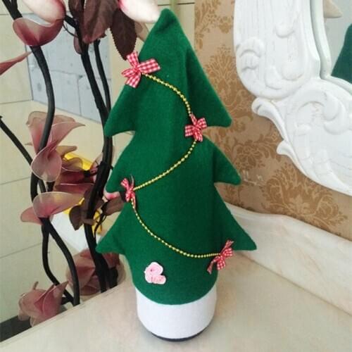 1PC Christmas Green Tree Shape Wine Bottle Wine Cover Bag Home Party Decorations Covers New Year Home Kitchen Decorating Tools