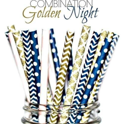 125pcs Mixed Colors GIRLS NIGHT OUT PARTY Paper Straws,Light Pink Stripe,Navy Swiss Dot and Chevron,Gold Damask and Chevron,Cute