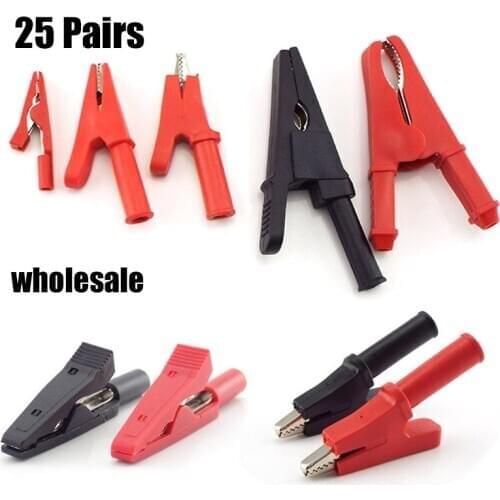 25pairs 10A 30A 50A Crocodile Test Adapter Alligator Clip Probe Pen Test 4mm Banana Insulated Cable for Multimeter car Battery