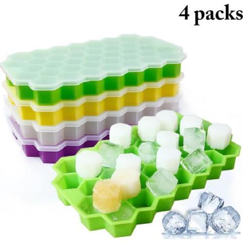 4PCS Ice Cube Mold Honeycomb Shape Ice Cube Mould 37 Cubes Ice Tray Mold Storage Containers Ice Cube Tray Mold