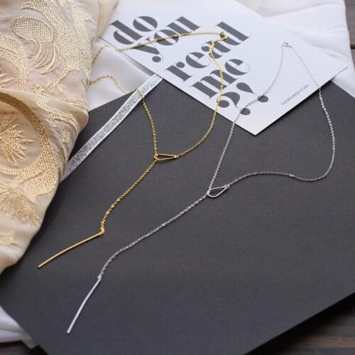 925 Sterling Silver Lariat Y Necklace Waterdrop Dainty Bar Chain A2486