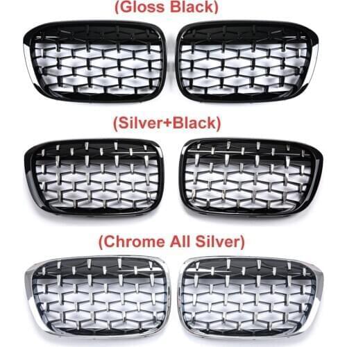 A Pair Diamond Grille Racing Grills Decoration For BMW X1 F48 2014-2019 Car Front Kidney Grill Auto Styling Accessories New