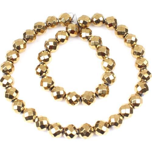 MEIBEADS 54pcs/strand Gorgeous Natural Silver Plated Hematite Faceted Round Loose Beads for Jewelry Making