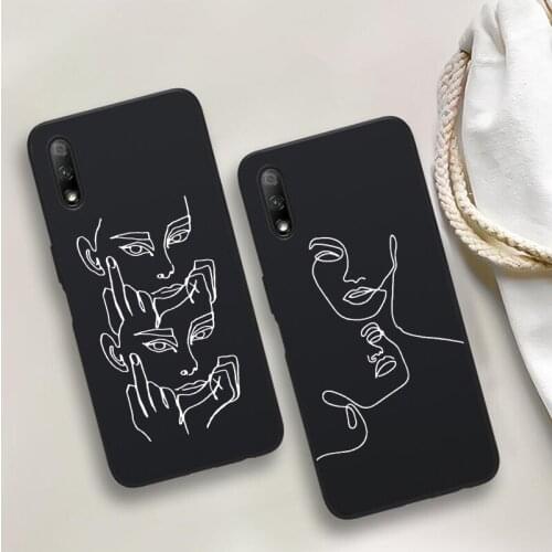 Funny Abstract Women Face Line black Case For Huawei P40 P30 P20 Lite Pro P smart 2019 Mate 10 20 30 40 Pro Back cover Shell