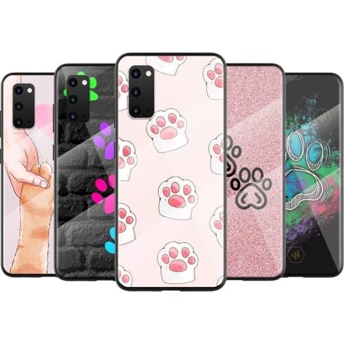Tempered Glass Cover Cat dog paw footprints For Samsung Galaxy A91 A81 A72 A71 A52 A51 A41 A31 A21 S EU A11 A01 Phone Case