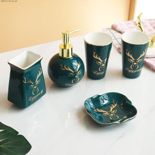 Household Bathroom Supplies Green Phnom Penh Ceramic Toothbrush Holder Mouthwash Cup Soap Dish Bathroom Decoration Accessories
