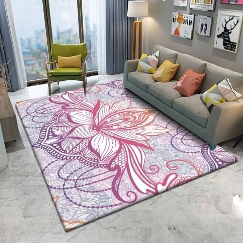 Home Living Room Decor Carpet Bedroom Room European Retro Rectangular Carpet Flower Mandala Lotus Flower Flannel Carpet Rug
