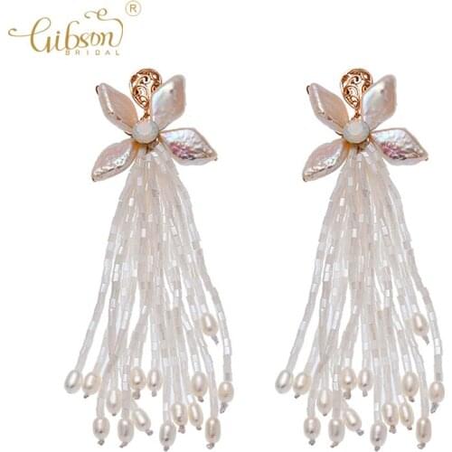 Baroque Statement Handmade Jewelry Freshwater Pearl Bridal Drop Earrings Dangle Earrings For Wedding Women Party