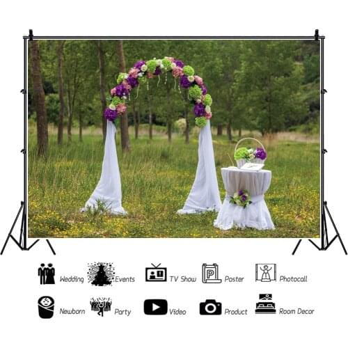 Grassland Woods Wedding Ceremony Balloon Flower Gate Backdrops Photos Background Decors Portrait Photography Props Photocall