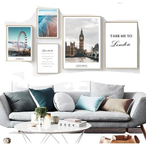 Affiches En Toile De Ville De Paysage Nordique, Peintures D'Art Murales Modernes Grande Ben Grande Roue, Citations, Images Impri