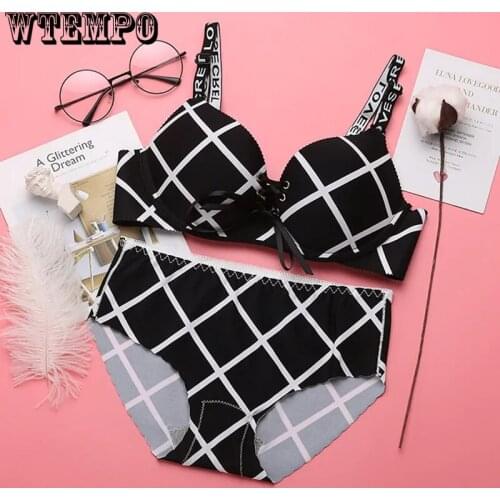 Drawstring Push Up Bra for Women Girl Sexy Wireless Underwear Set Seamless Gathered Bras and Panty Schoolgirl Kawaii Bralette
