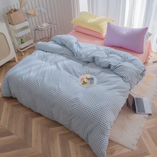 Blue Plaid Boys Bedding Sets Solid Color Modern Duvet Cover Sets Bed Sheet Pillowcases Bedclothes Twin Full Queen Size 3/4PCS