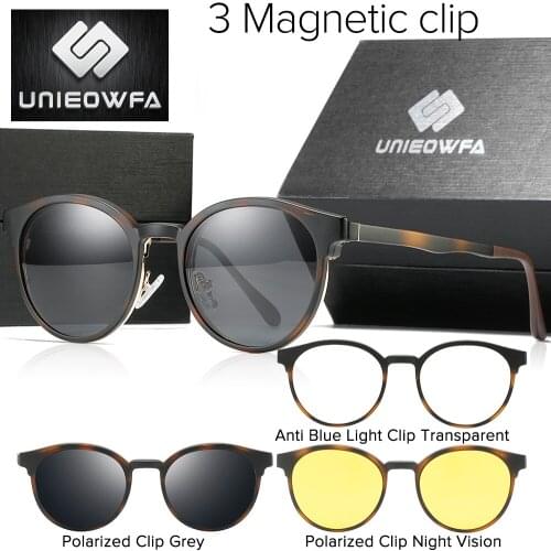 Round Magnet Clip on Sunglasses Women Retro Polarized Night Vision 3 in 1 Sun Glasses For Men UV400 Prescription Optical Glasses