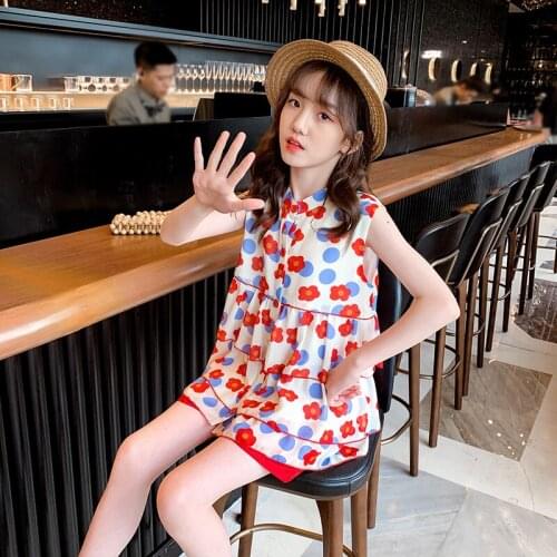 Girls Summer Flower Clothes Set 2021 Children Sleeveless Blouse Vest + Shorts 2 Piece Sets Fashionable Leisure Kids Clothing