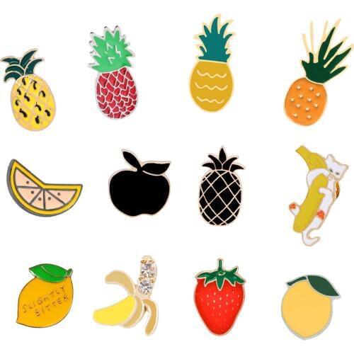 Mini Fruits Brooch Watermelon Strawberry Orange Banana Apple Pineapple Cartoon Fruit Fashion Brooches For Women And Kids Jewelry