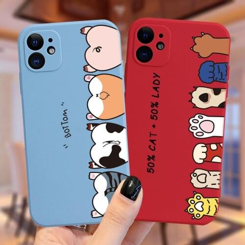 Fashion Luxury Dog Cat Paw Bottom Silicone Phone Case For iPhone 11 12 Pro XS MAX X XR 7 8 Plus Cute Candy Matte Soft Cover