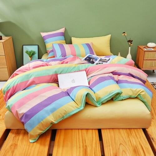 Rainbow Coverlet Abstract Lines with Rainbow Colors Bedding Set Fashioned Stripes 4 Pcs Decorative Duvet Cover with Pillow Sham