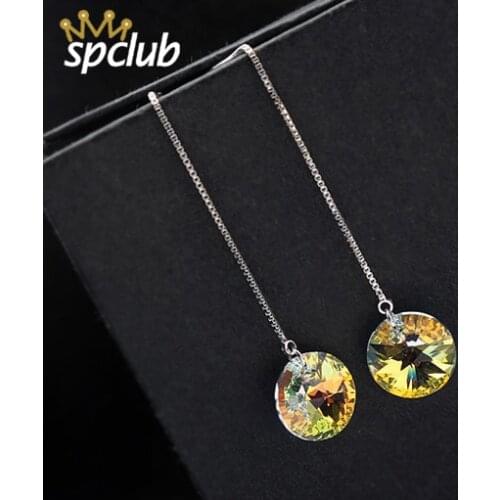 New Fashion Round Drop Earrings Brief Personality Tassel Long Design Sparkling Crystals From Swarovski Earing Female Earrings