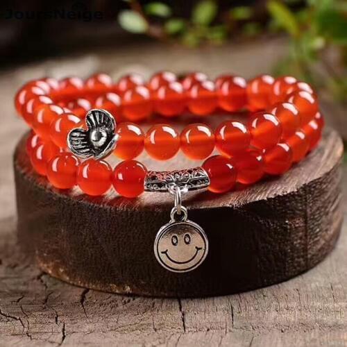 Wholesale Red Crystal Bracelets Beads 6mm Tibetan Silver Face Accessories Pendant for Women Crystal Bracelet Multilayer Jewelry