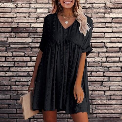 V Neck Ruffle Flowy Dress Office Lady Casual Loose Short Sleeve Mini Dress Boho Vintage Dresses For Women 2021 Платье Летнее 40
