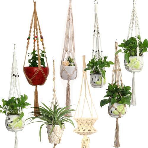 Woven macrame Flowerpot Wall Hanging Basket Plant Hanger Planter Garden Stand Flower Pot for Decorations Cotton Rope makramee