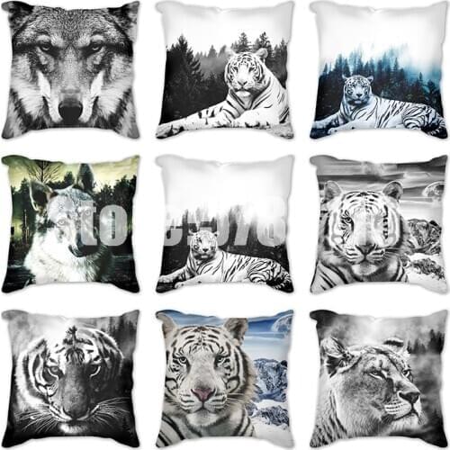 Cushion Wolf lion tiger brown Pillow Case Animals Landscape Decorative Pillowcases bear fox falcon Throw Pillow Case Home Decor