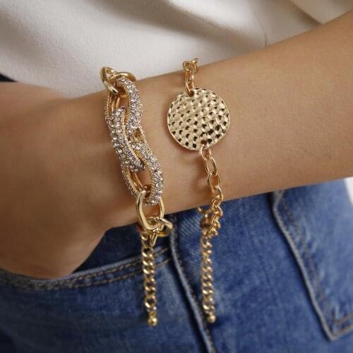 Simple Geometric Shapes Alloy Bracelet Gold Color Bracelets Bangles Punk for Women Men Best Gift Rhinestone Jewelry