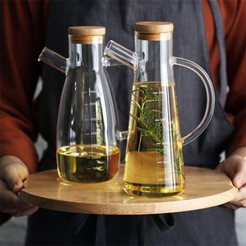 Transparent Glass Oil Bottle with Handle Scale Heat-Resistant Leak-Proof Seasoning Bottle Kitchen Tools Vinegar Sauce Container