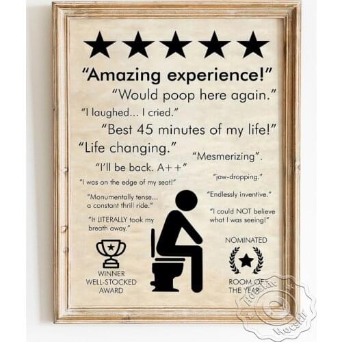 Five Star Rating Toilet Sign Vintage Poster, Restroom Good Reputation Slogan Art Prints Wall Picture, Minimalist Bathroom Decor