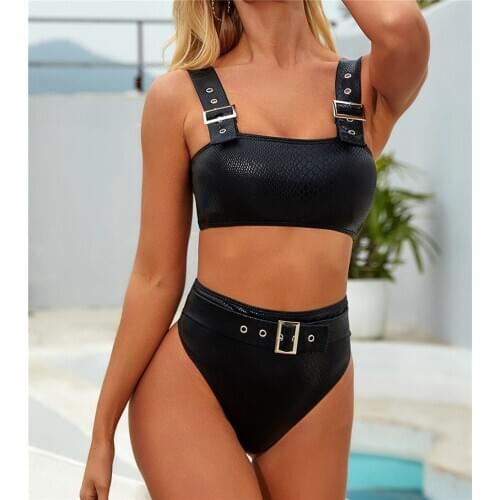 Sexy Bikinis New Snake Pu Leather Wrap Around Bikini Female Swimsuit Women Swimwear Bikini set Bather Bathing Suit Swim Lady